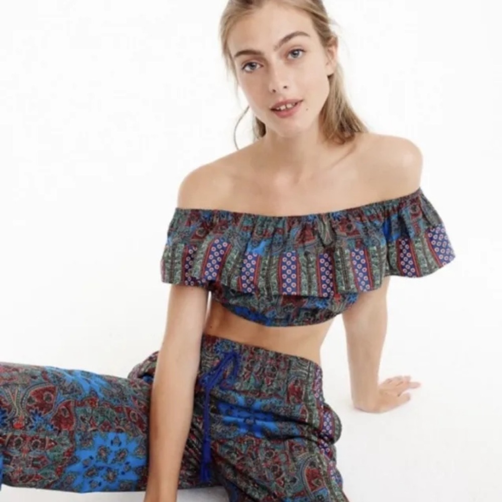 J. Crew Cold Shoulder Paisley Print Crop Top Small